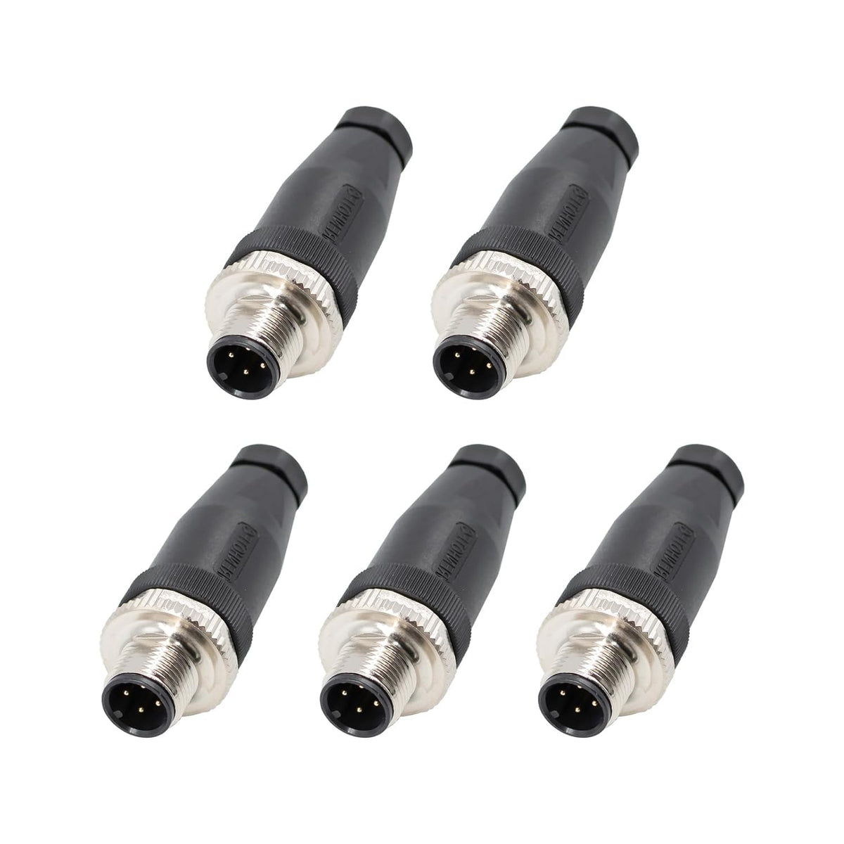 Elecbee 5PCS M12 4 Pin Connector Field Wireable A Code Straight Male Plug Non-Shield 12mm Industrial Circular Connector, Outdoor Waterproof IP67