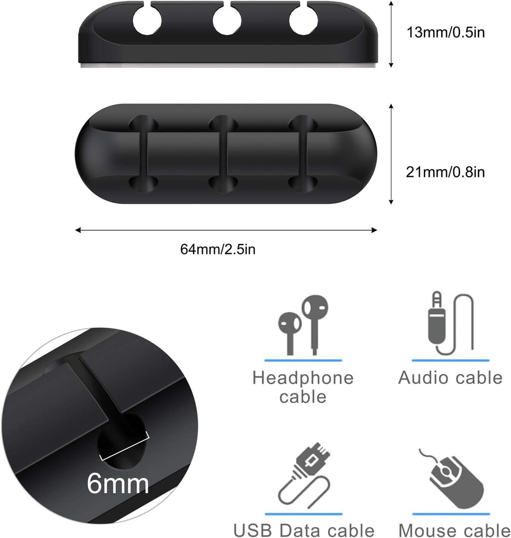 Cable Holder Clips, 3-Pack Cable Management Cord Organizer Clips Silicone Self Adhesive for Desktop USB Charging