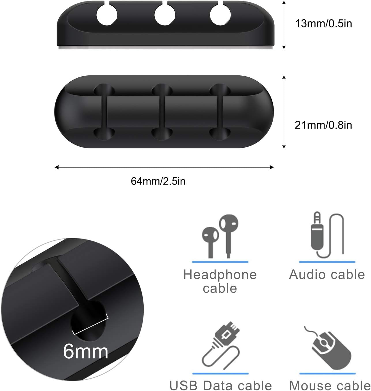 Cable Holder Clips, 3-Pack Cable Management Cord Organizer Clips Silicone Self Adhesive for Desktop USB Charging