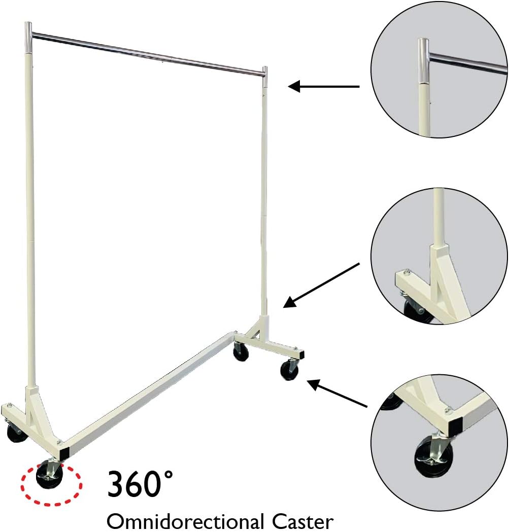 Heavy Duty 400lb Load Garment Clothing Z Rack - Rolling Garment Z Rack for Home, Retail Display, Durable Square