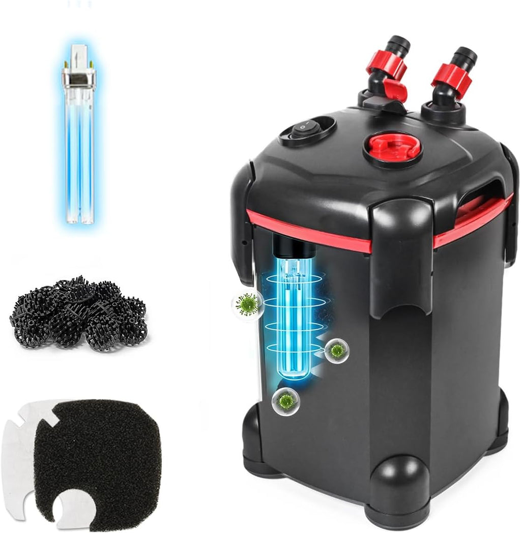 Canister Filter, External Aquarium Filter Ultra-Quiet with Media