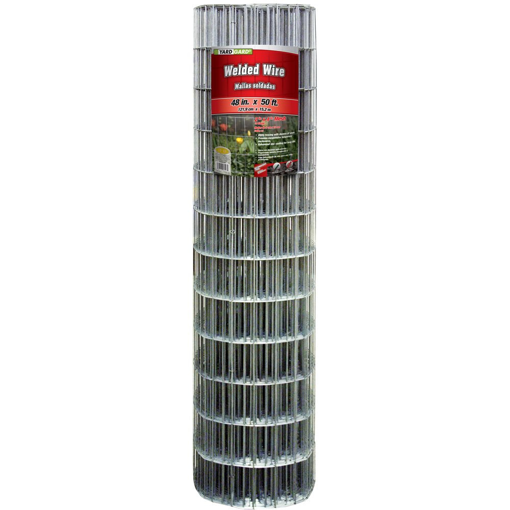 2 in. x 4 in. Mesh Welded Wire Fence Roll, 48 in. x 50 ft., 14-Gauge Galvanized Steel Fence for Animal Enclosures