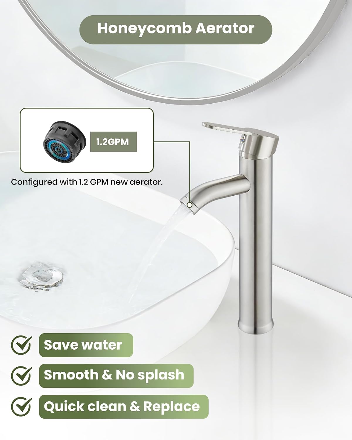 Bathroom Vessel Sink Faucet Metal Pop Up Drain, Brushed Nickel