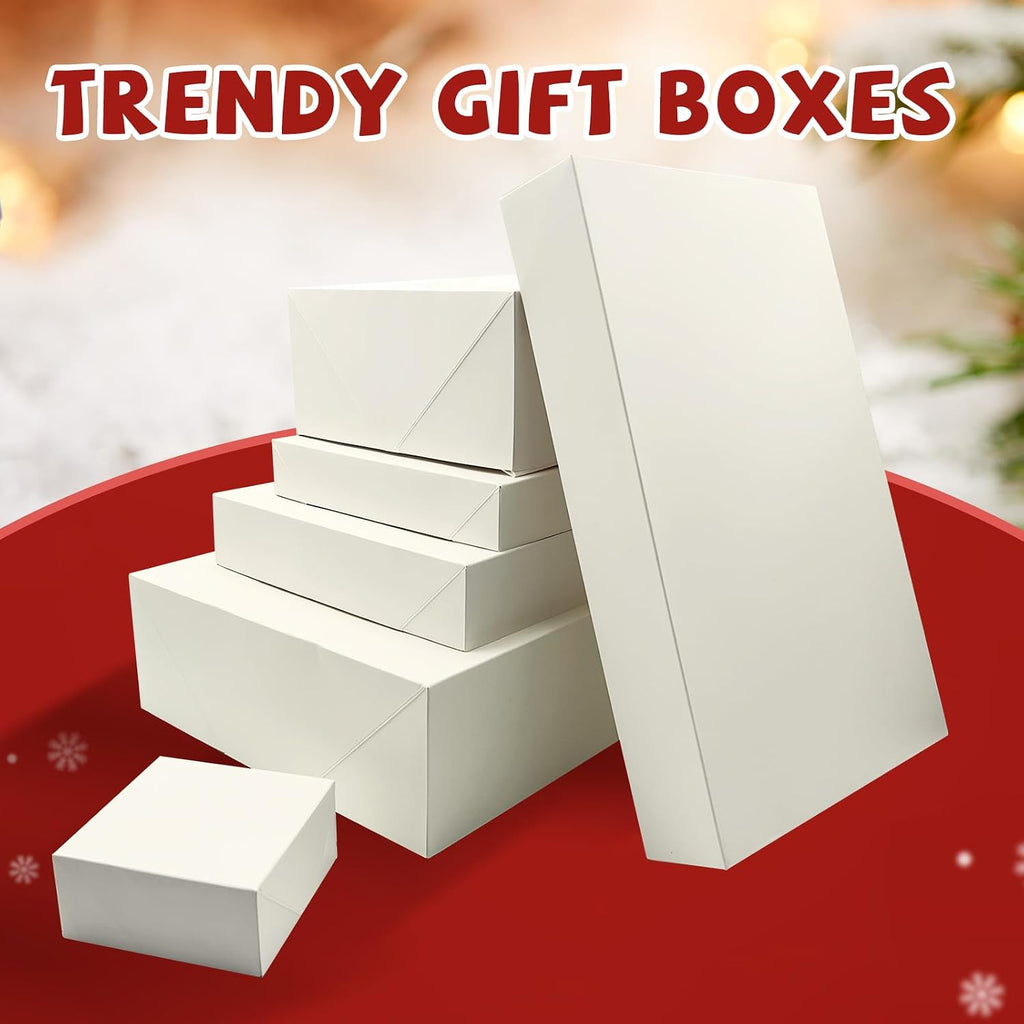 20 Pack White Gift Boxes with Lids, 5 Sizes for Presents