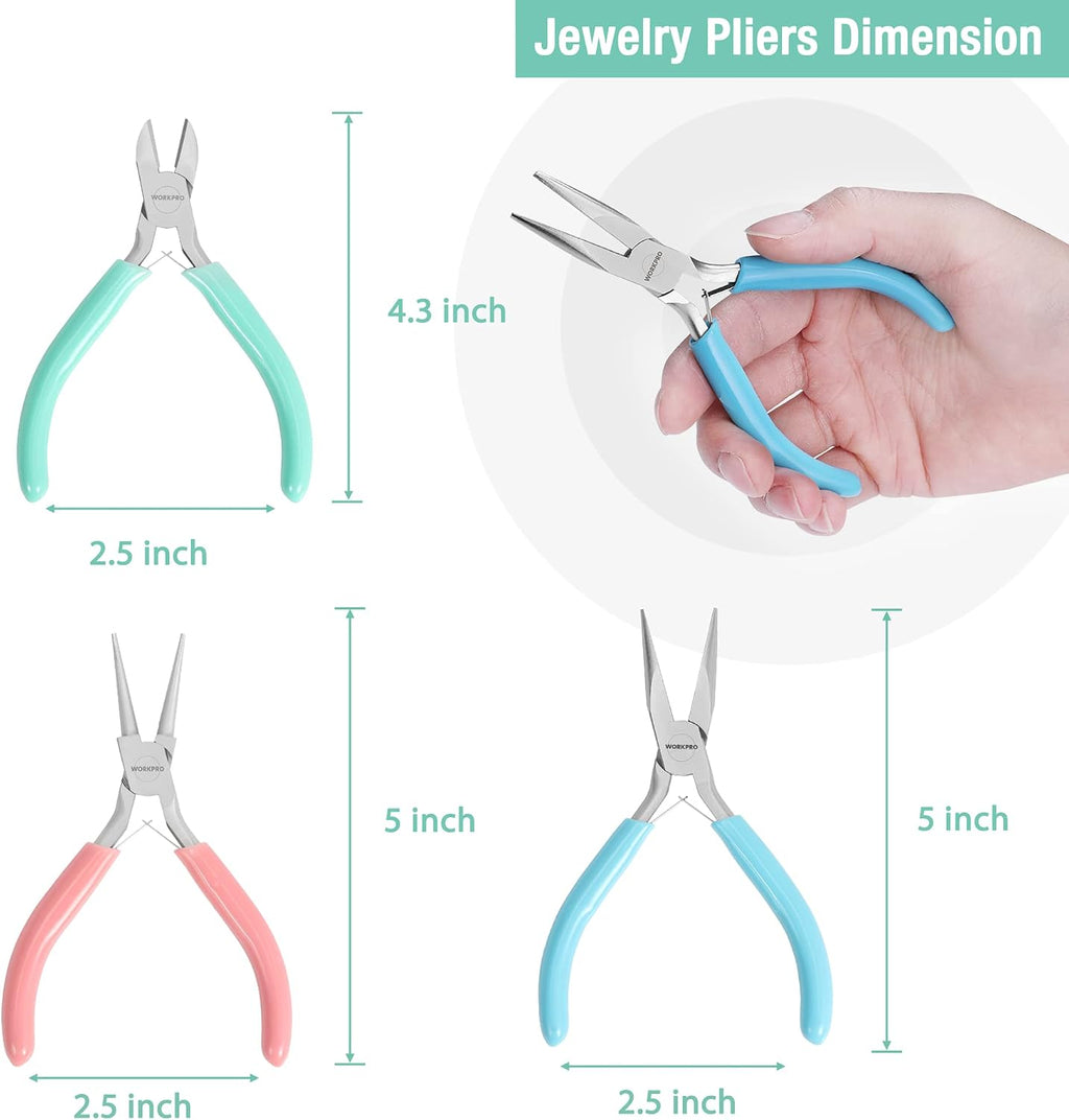 Jewelry Pliers Set, 3 Pack Jewelry Making Tool Kit | Includes Mini Needle Nose Plier/Chain Nose Plier, Round Nose