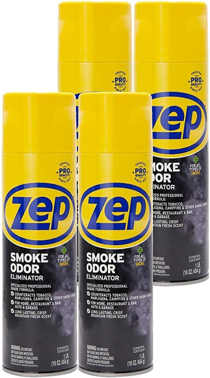 Smoke Odor Eliminator Aerosol, Clear, 16 oz (Pack of 4) ZUSOE16 - Eliminate Cannabis (Marijuana) and Tobacco Odors