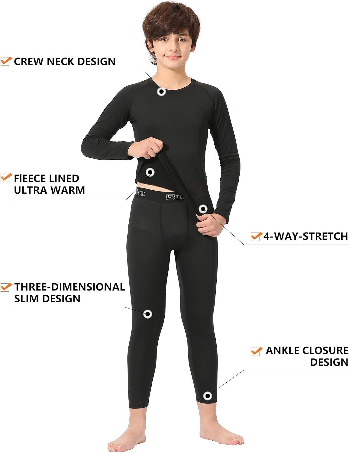 2-Set Boys Thermal Underwear Set Fleece Lined Compression Long Johns | Ultra-Soft Warmth, High Elasticity, Quick-Dry