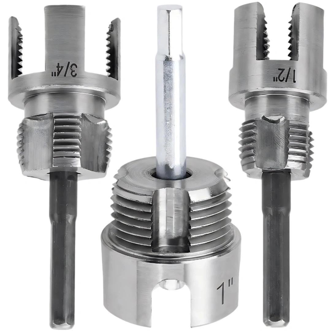 3Pcs PVC Pipe Threader Tool - 1/2" & 3/4" & 1" Dual-Function Internal External Pipe Threading Tool for Water Pipe (1/2" & 3/4" & 1")
