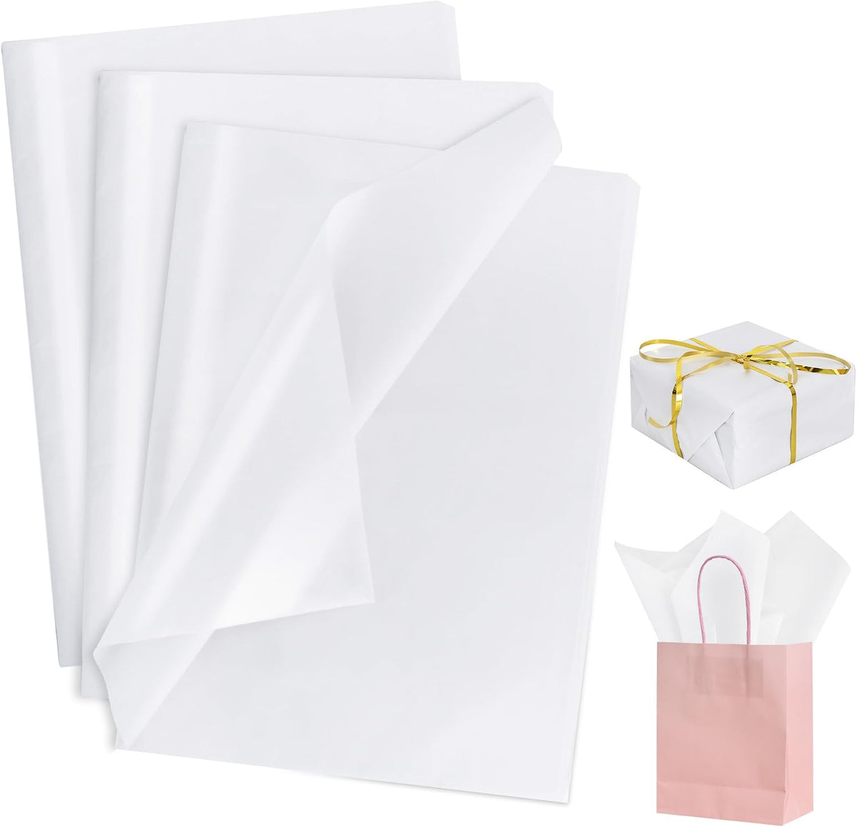 100 Sheets White Tissue Paper Bulk for Gift Wrapping and Gift Bags