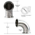2 Pack 90 Degree Sanitary Elbow Stainless Steel Tri Clamp Sanitary Pipe Fitting With Silicone Gaskets (1-1/2inch)