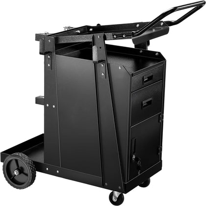 Welding Cart, Heavy Duty, 350LBS Capacity, 2 Drawers & Lockable Cabinet, 360° Wheels, with Safety Chains for Welders