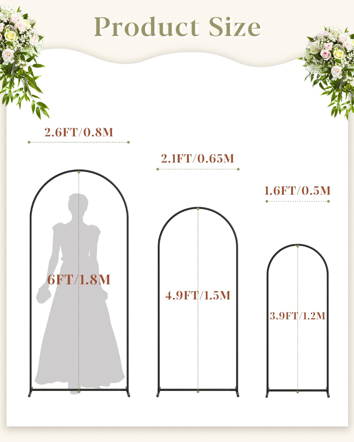 Wedding Arch, Metal Arch Backdrop Stand, Black, 6FT, 5FT, 4FT