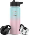 Camping & Hiking Hydration Flask with Straw, Wide Mouth Insulated Stainless Steel Sports Water Bottle - 18 oz Bubble