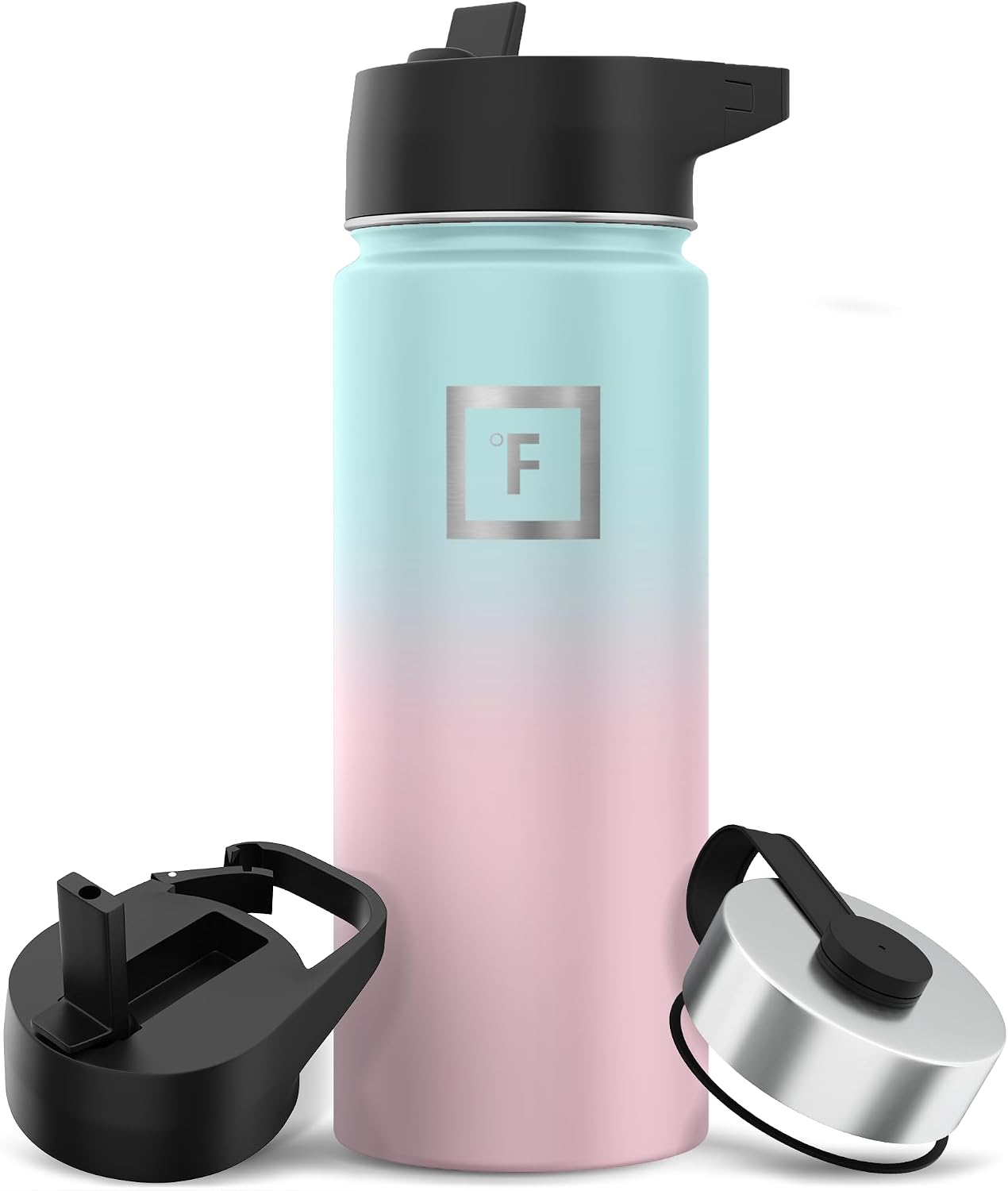 Camping & Hiking Hydration Flask with Straw, Wide Mouth Insulated Stainless Steel Sports Water Bottle - 18 oz Bubble