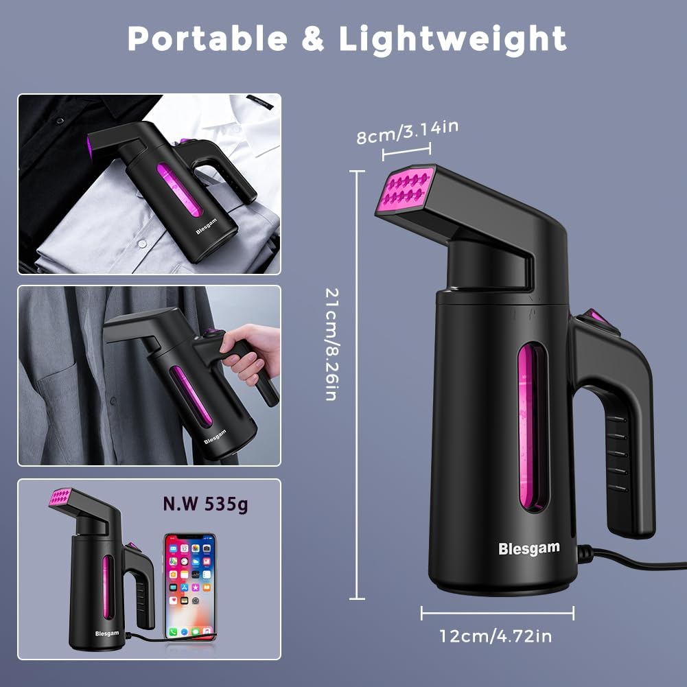 Travel Steamer for Clothes, Dual-Row Steam Handheld Clothes Steamer | 25g/min Steam,180ml Large Capacity,Fast 40s