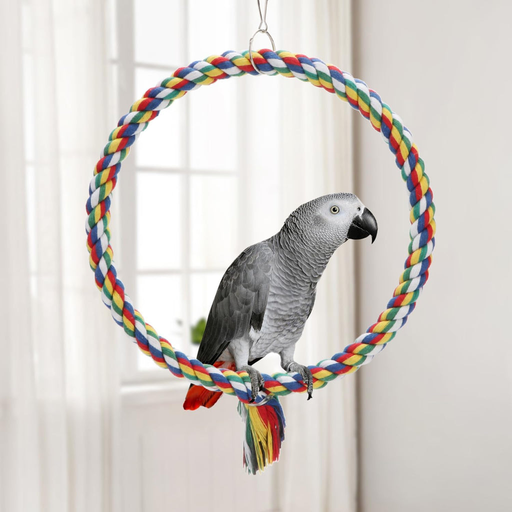 Bird Swing Colorful Rope Perch Climbing Toy for Parrots (M 10.4inch) | Soft cotton rope, colorful, supports balance
