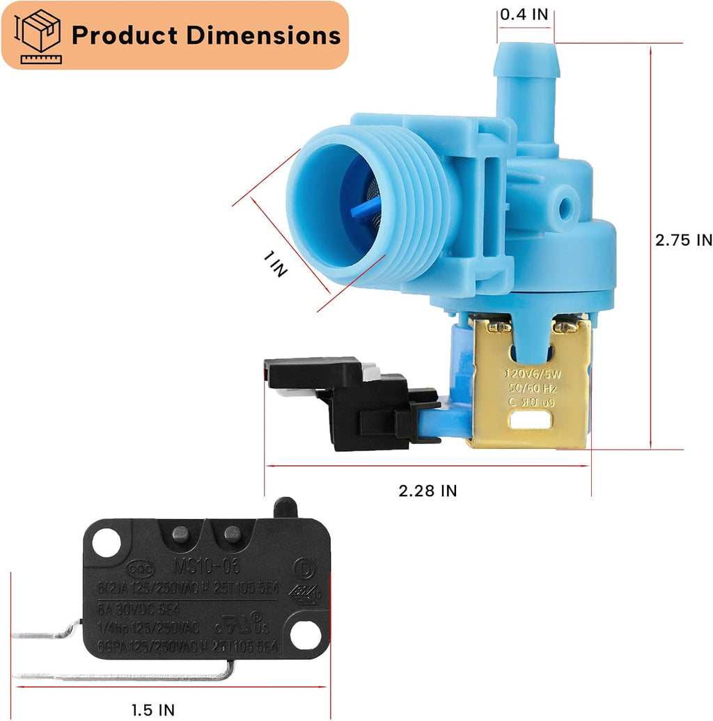 W10327249 Dishwasher Water Inlet Valve & W10195039 Float Switch Assembly