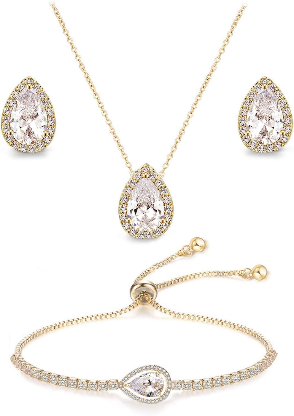 Teardrop Cubic Zirconia Jewelry Set Necklace Earrings Bracelet Bridal Wedding Jewelry for Women Bridesmaid Prom Party