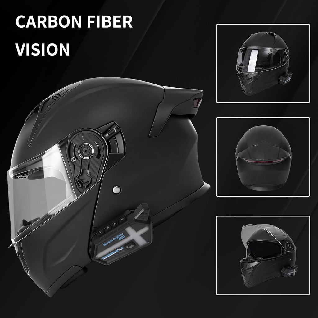 Bluetooth Modular Motorcycle Helmets with Tail Lights, DOT Approved Flip Up Full Face Motorcycle Dual Visor Helmet