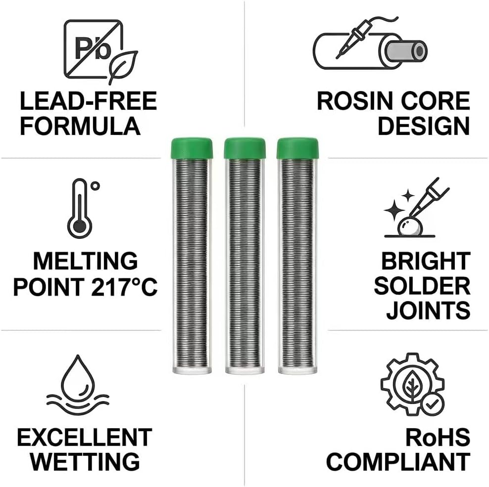 3Pcs Solder Wire Leadfree,High Purity Tin Rosin Core Solder for Electronic Electrical Soldering Components Repair,Low Residue (1.2mm 42g)