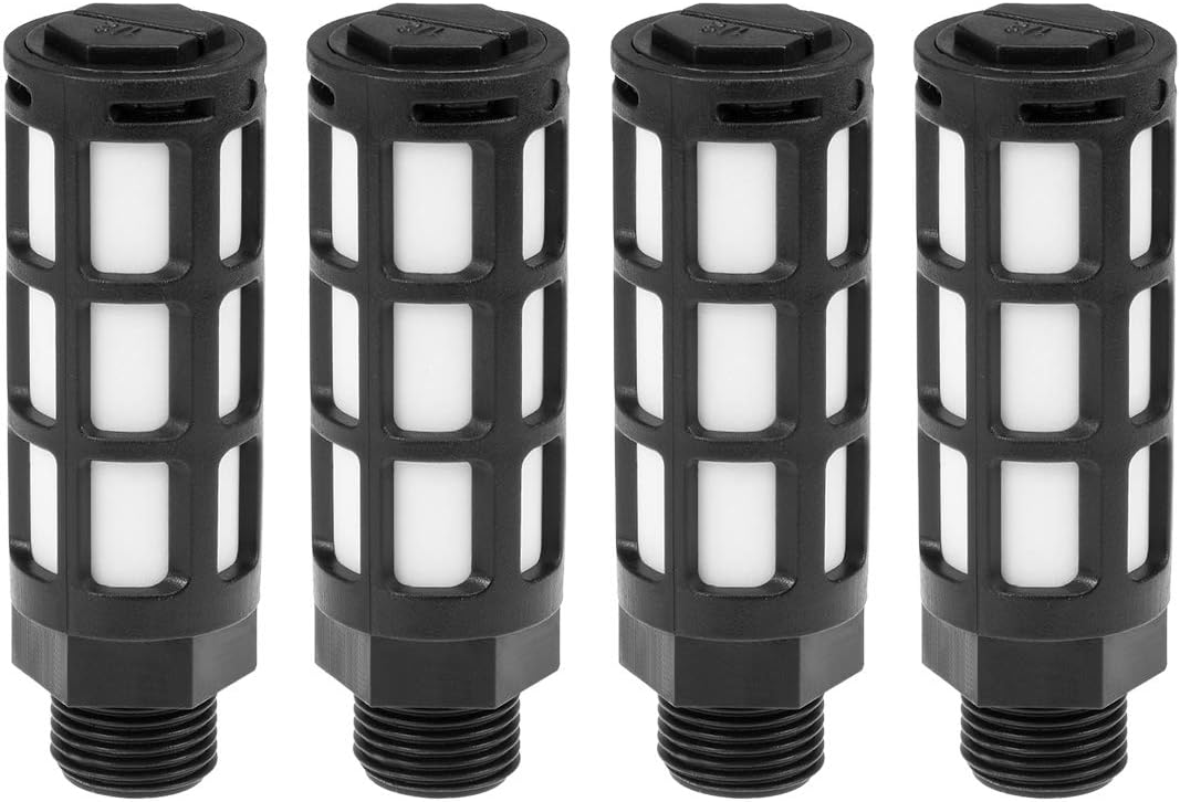 uxcell Plastic Pneumatic Muffler Exhaust Air Line Silencer 1/2 PT Black, 4pcs