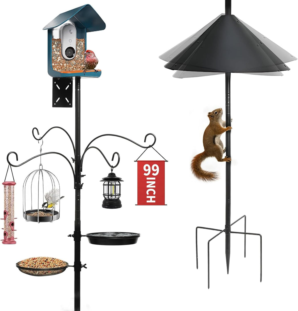 99 Inch Bird Feeder Pole with Squirrel Baffle, 360° Rotating Heavy Duty Bird House Pole for Outdoors Garden Yard