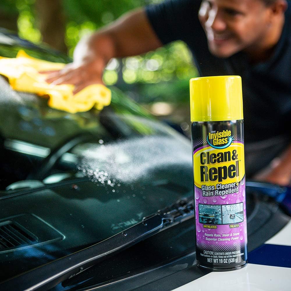 91184 Clean & Repel – Aerosol Glass Cleaner and Rain Repellent, Cleans Exterior Windshields, Repels Rain, Sleet