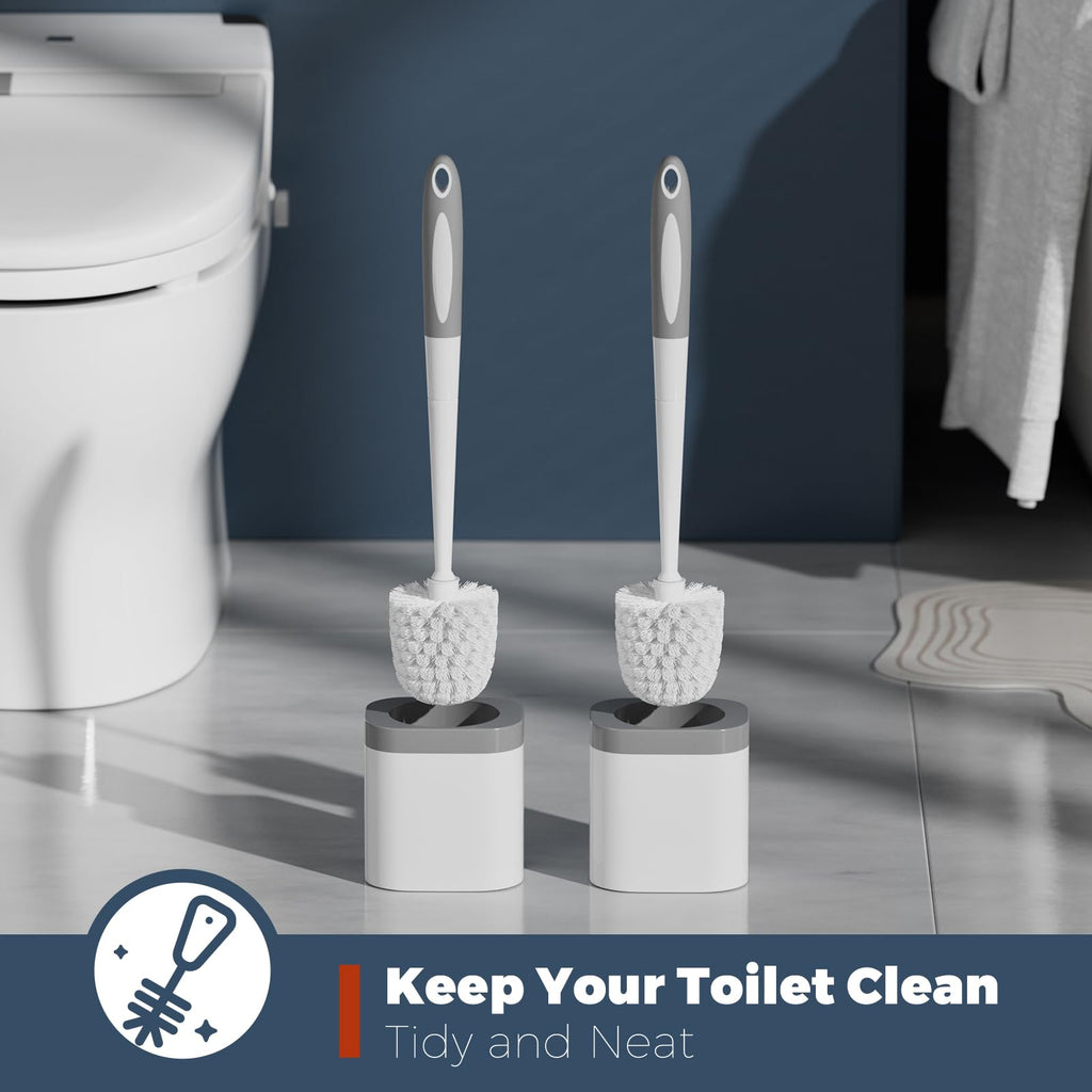 Toilet Brush and Holder Set, Space Saving, 2 Pack, White