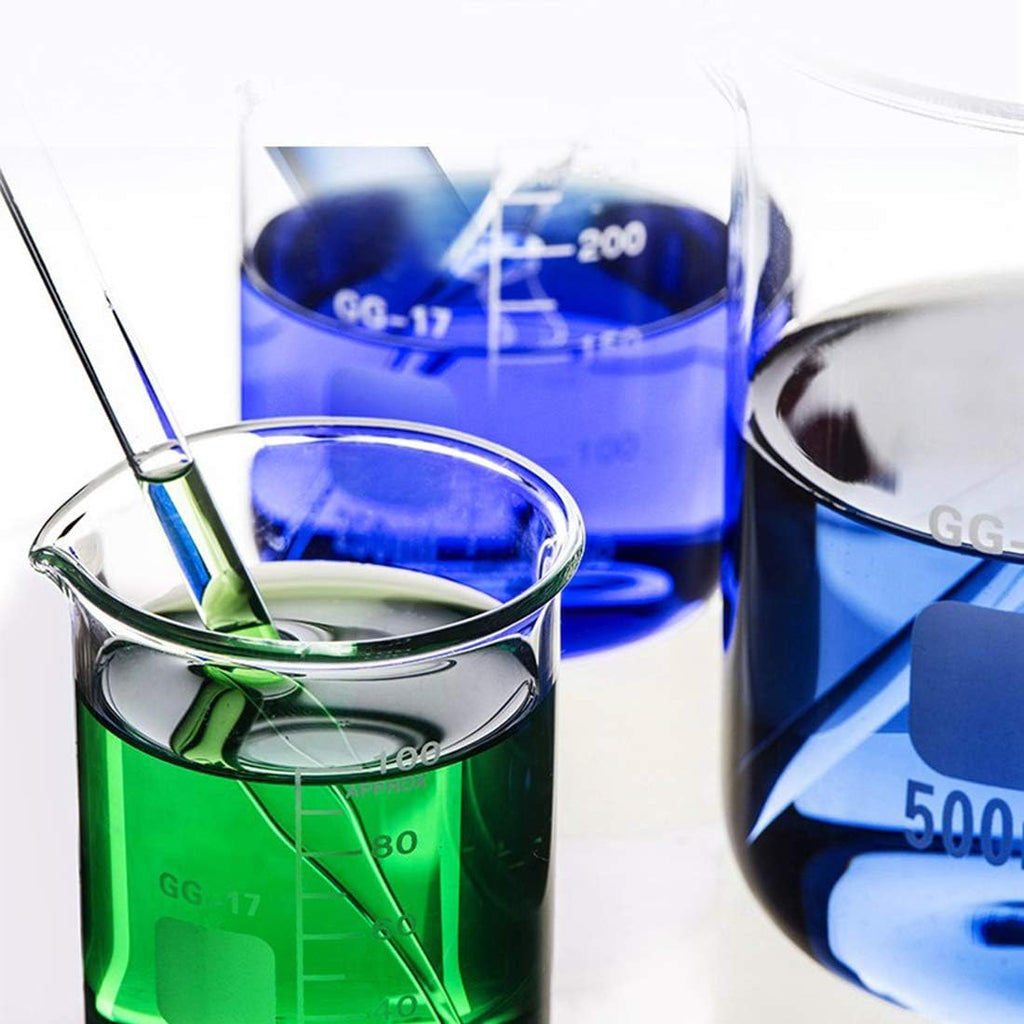 Glass Beakers Set 50/100/250/500/1000ml with 8Pcs Test Tubes | Borosilicate Measuring Beaker with Printed Graduation