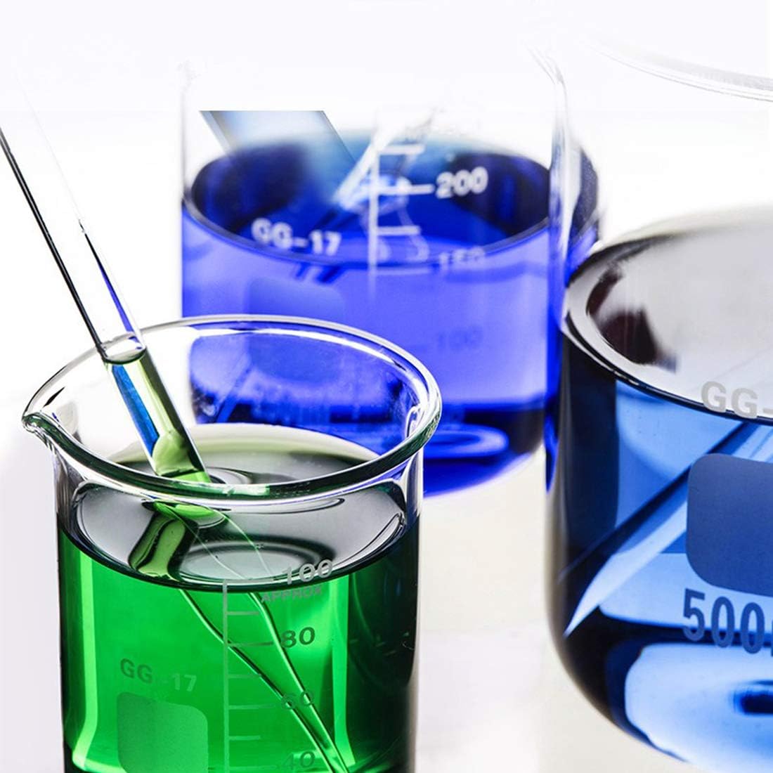 Glass Beakers Set 50/100/250/500/1000ml with 8Pcs Test Tubes | Borosilicate Measuring Beaker with Printed Graduation