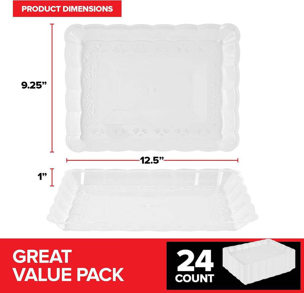 (24 Pcs) Clear Plastic Serving Tray 9x13, Large Plastic Serving Platter Disposable, Rectangle Party Trays and