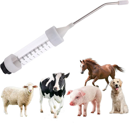 500ML Large Veterinary Metal Feeding Gun, Adjustable Livestock Drench Gun Reusable Animal Medicine Dispenser with