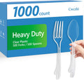 1000 Count Heavy Duty Clear Plastic Forks and Spoons Disposable