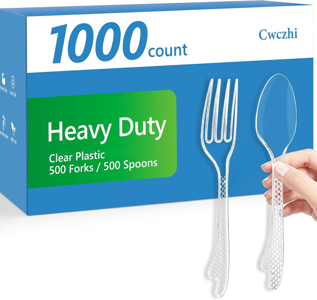 1000 Count Heavy Duty Clear Plastic Forks and Spoons Disposable