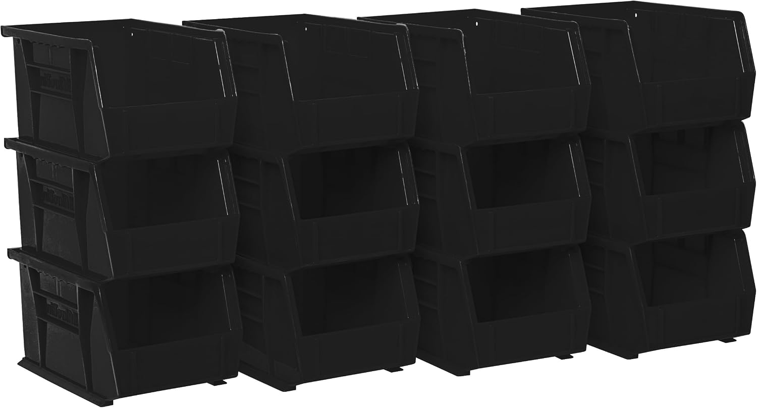 30237 AkroBins Plastic Storage Bins, 9"x6"x5", Black, 12-Pack | Space-Saving Stackable Bins for Garage, Pantry, Craft