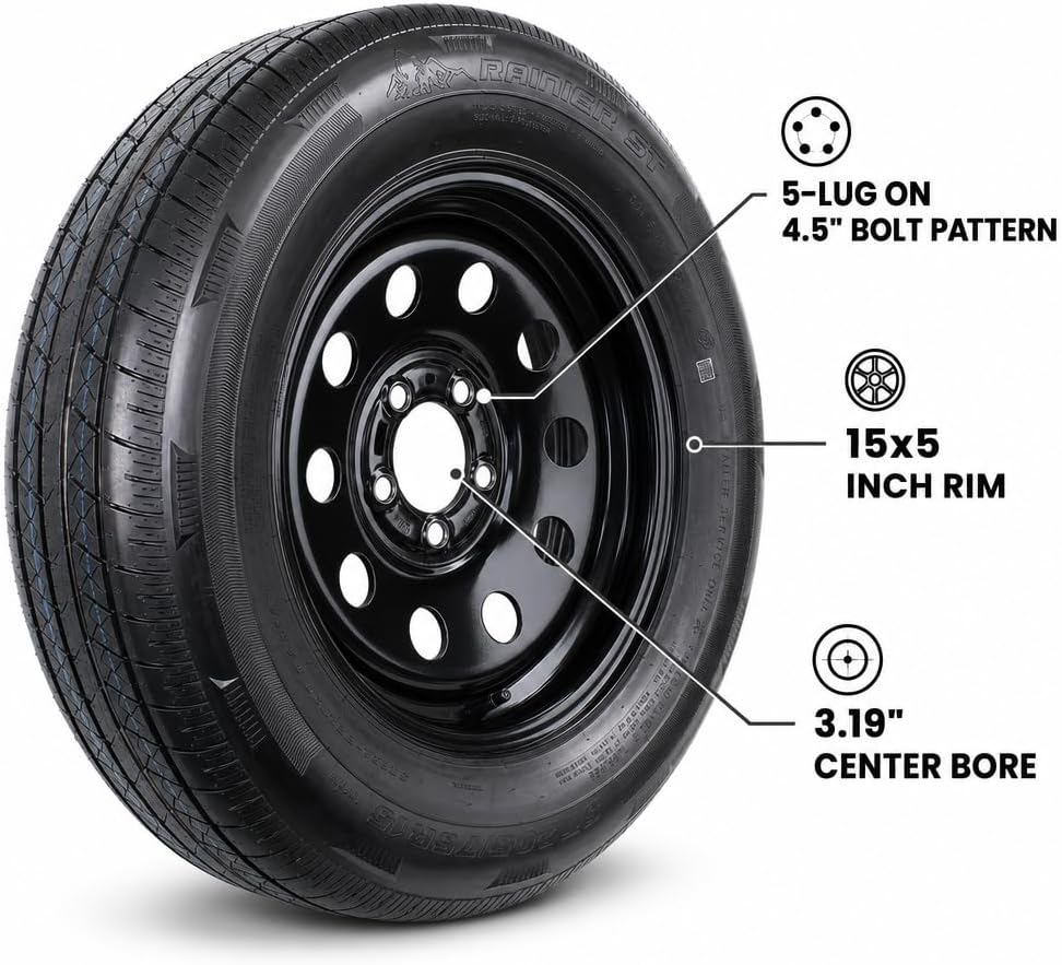 Radial Trailer Tire Rim Assembly ST205/75R15 LRC 5 Lug Black
