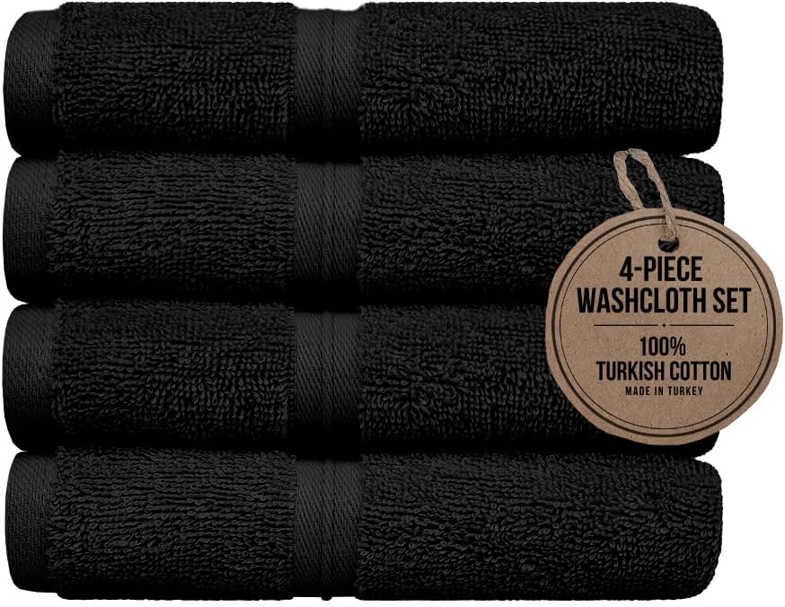 Fluffy & Super Soft Washcloths Set of 4 (12" x 12") - Hotel Quality - Perfect as, Hotel Towels, Face Washcloths, Face