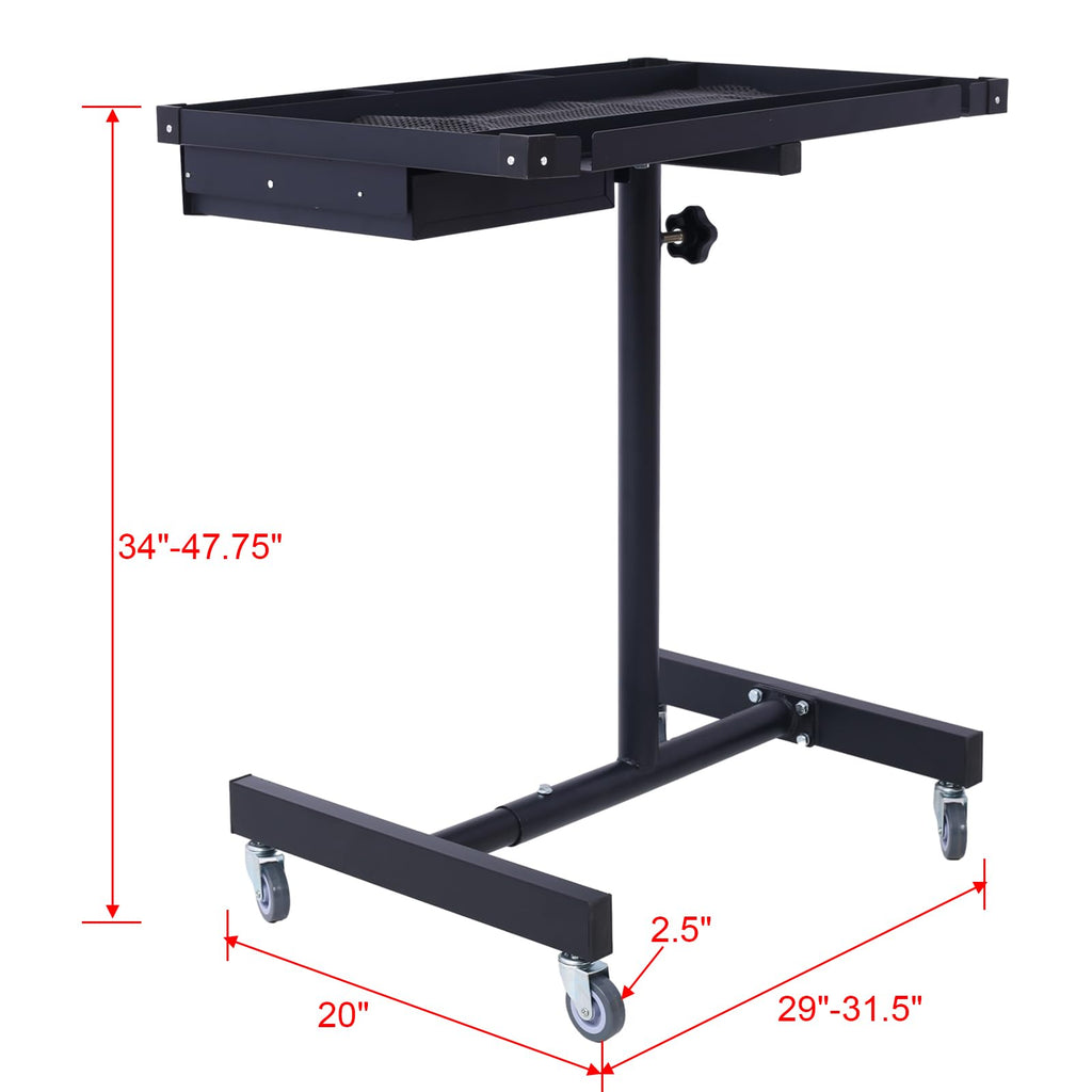 Rolling Tool Tray with Wheels, Heavy Duty Adjustable Work Table with Drawers, Tear Down Work Table with Drawer for