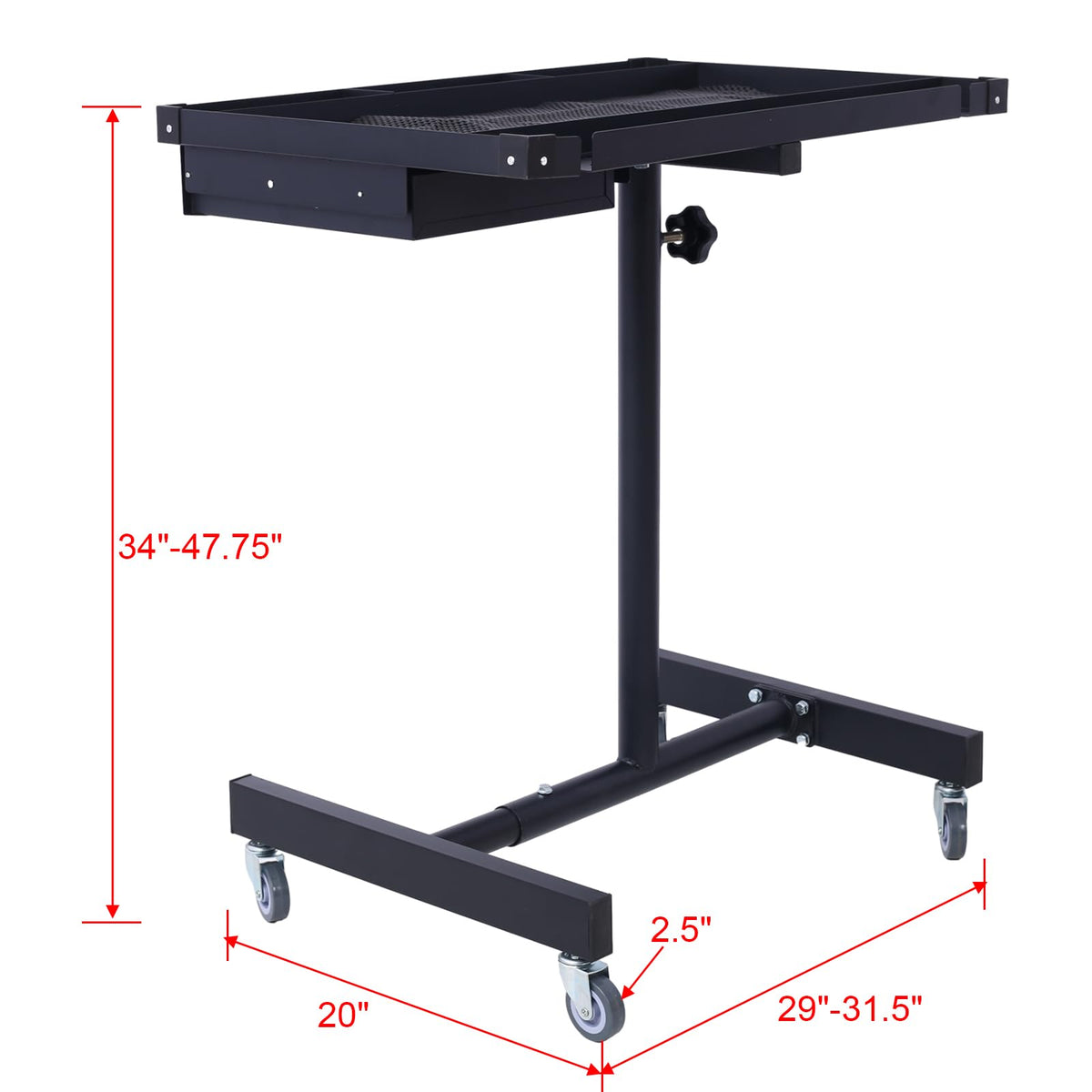 Rolling Tool Tray with Wheels, Heavy Duty Adjustable Work Table with Drawers, Tear Down Work Table with Drawer for