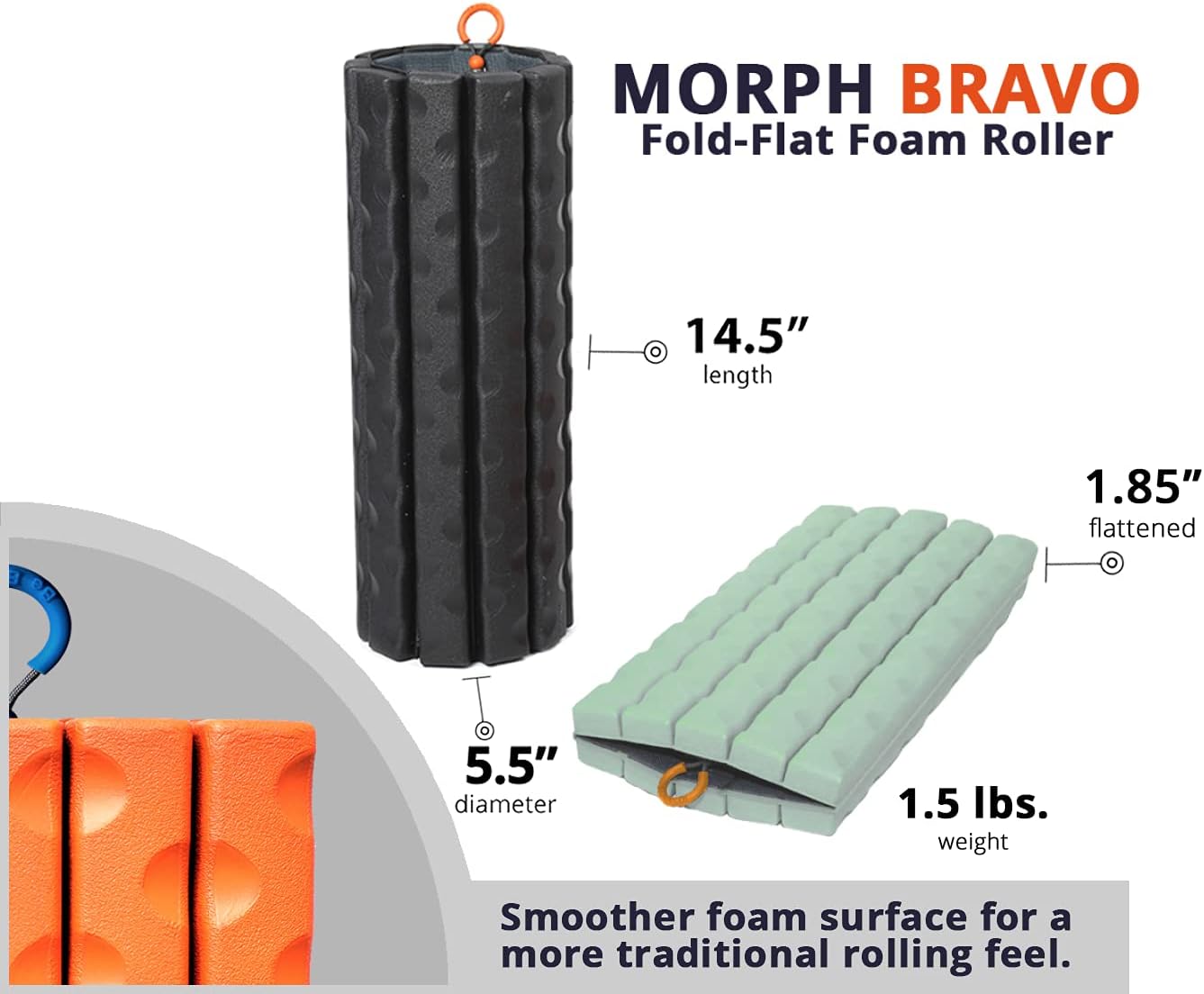Morph Foam Roller: Collapsible Travel Foam Roller for Back Pain Relief, Workout Muscle Recovery, Back Massager, Deep