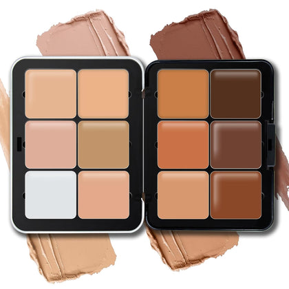 12 Colors Cream Concealer Foundation Palette, Long-Wearing Smudge Proof Blendable Full Coverage Cream Contour Blush