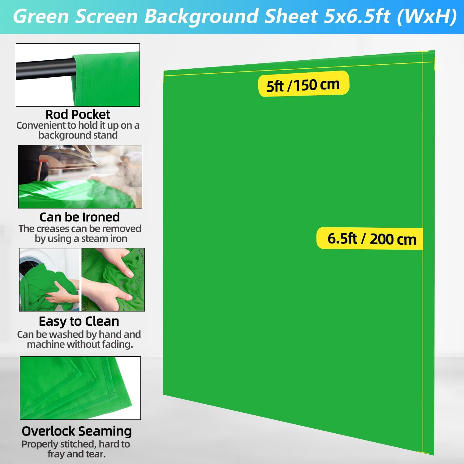 Green Screen Backdrop Kit with Stand, 5X6.5ft Portable Green Screen Backdrop with Stand kit, GreenScreen Background