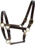 Versailles Triple Stitched Leather Horse Halter with Double Buckle Crown & Throat Snap, Adjustable Premium Leather