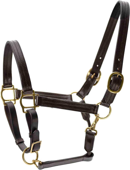 Versailles Triple Stitched Leather Horse Halter with Double Buckle Crown & Throat Snap, Adjustable Premium Leather