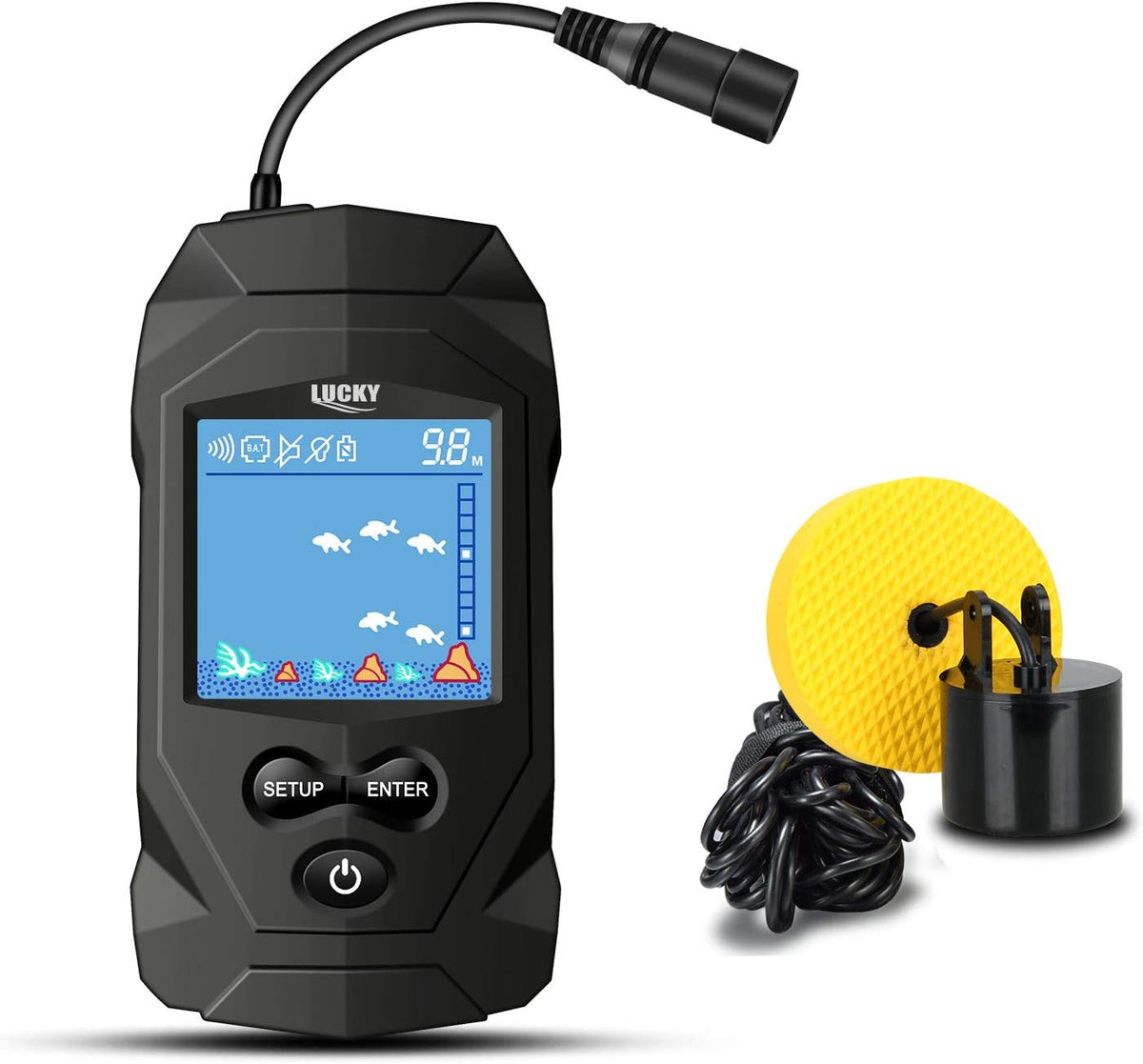 Portable Fish Finders Wired Transducer Kayak Fish Finder Kit Portable Depth Finder LCD Display for Kayak Boat Ice