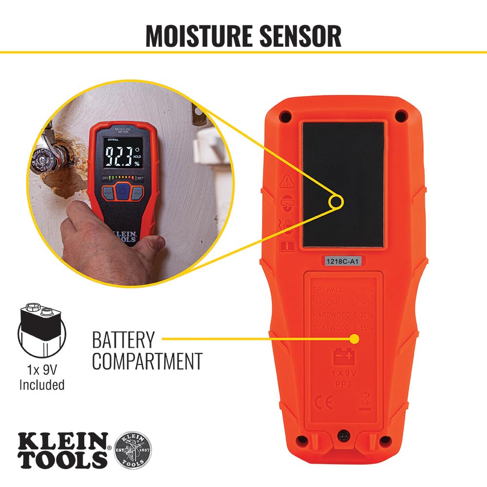 ET140 Pinless Moisture Meter for Non-Destructive Moisture Detection in Drywall, Wood, and Masonry; Detects up to