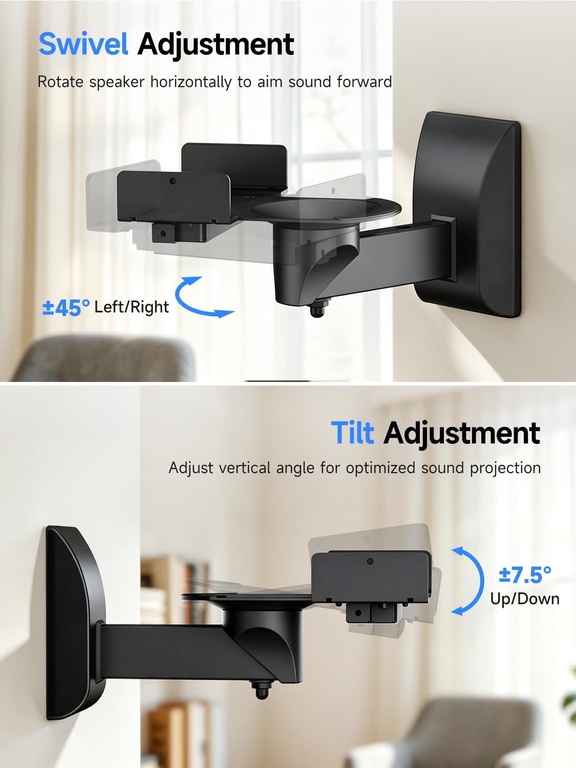 Speaker Wall Mount Adjustable for Large Bookshelf Speaker Mounts | Swivel Speaker Wall Mounts with Surround Sound