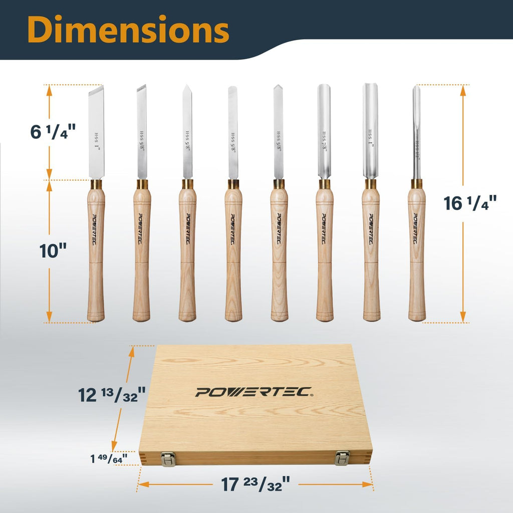 8 Pcs Wood Lathe Chisel Set, HSS Steel Blades Wood Lathe Tools | Spindle Gouge, 2 Pcs Roughing Gouge, Spear Scraper