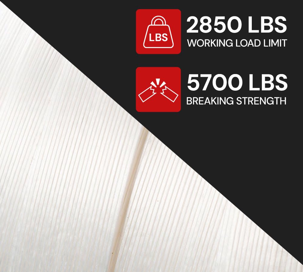 1-1/4”x1960’ Composite Cord Strapping Roll 8”x8” Core Size - 5700 lbs Breaking Strength - High Tenacity White Poly