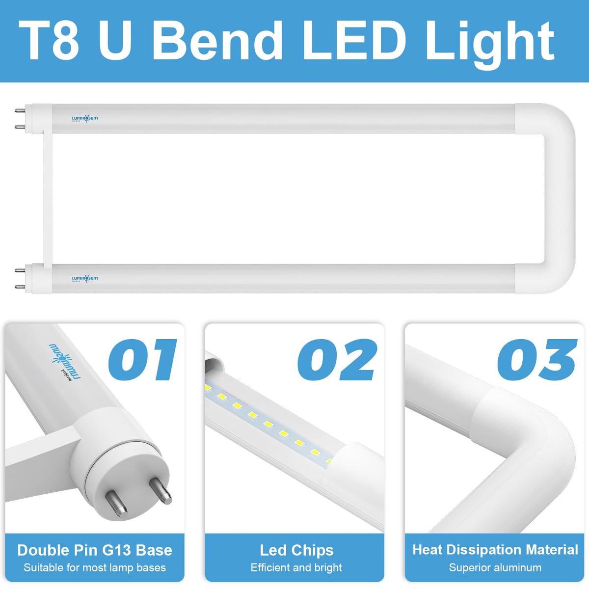 T8 U Bend Shape LED Tube Light 20W ETL Listed 2x2FT 6000k 10 Pack